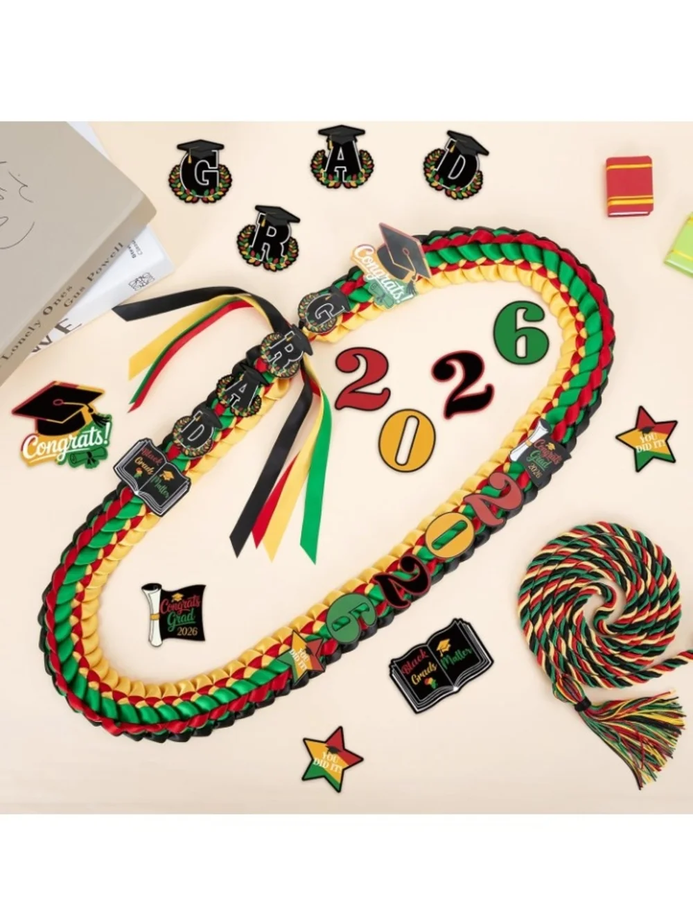 2026 Graduation Multicolor Kente Honor Cord and Stole Set